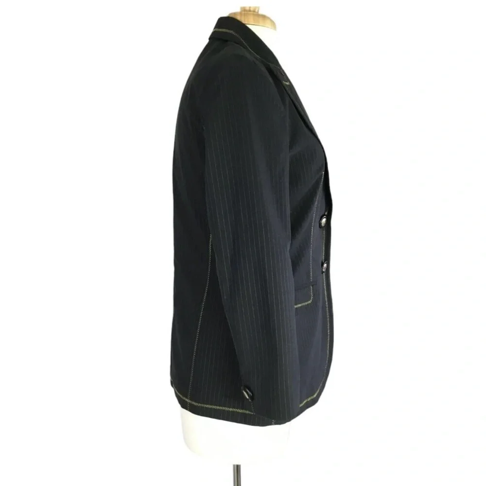 Roberto Cavalli Blazer Womens 44 Black Pinstripe Gold Stitching Snakeskin Liner - Picture 6 of 11